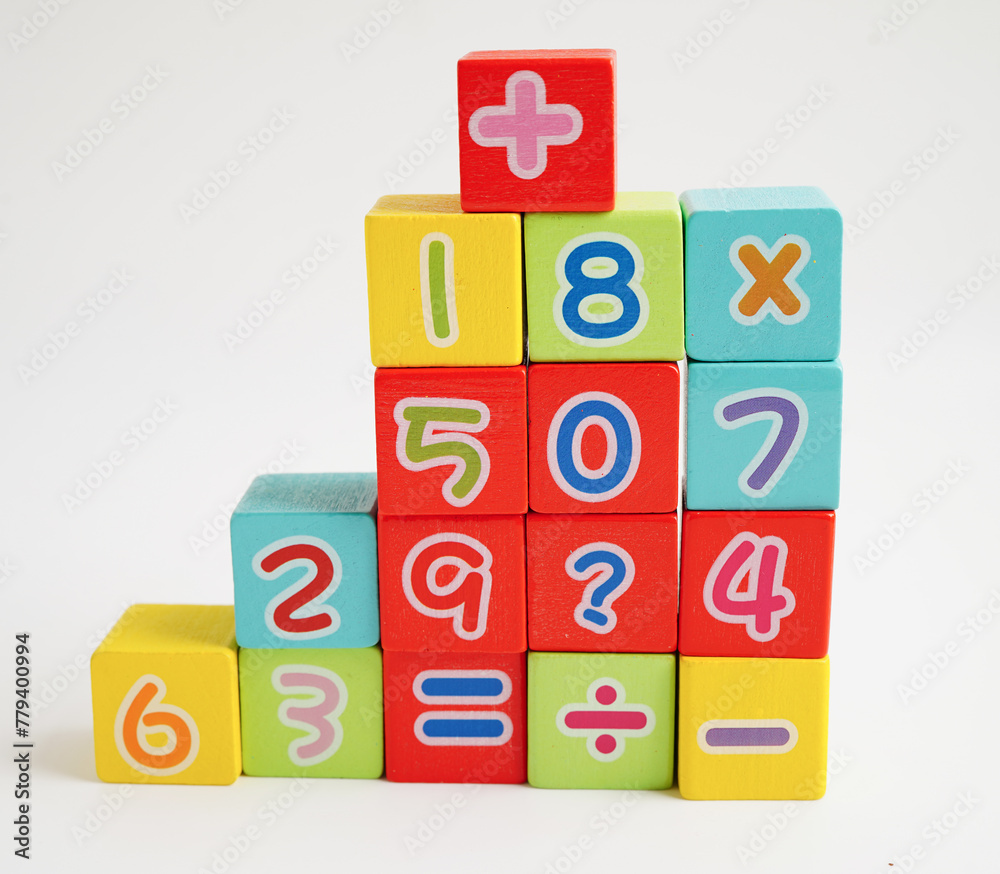 Number wood block cubes for learning Mathematic, education math concept. Number wood block cubes for learning Mathematic, education math concept.