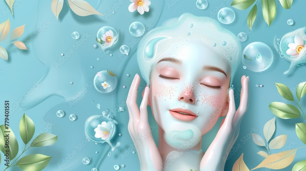 Beautiful woman washing face. Young attractive appearance female cleaning face, Skincare spa