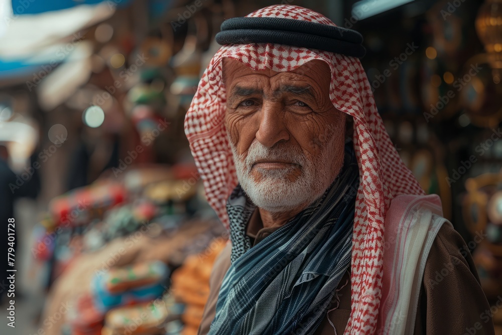 Elderly Man in Traditional Attire at Market