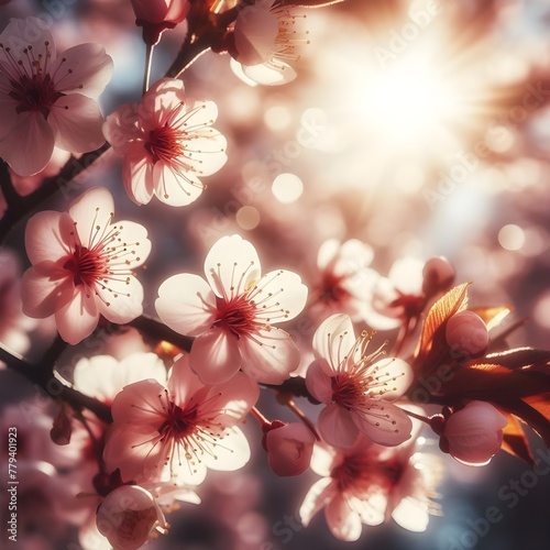Let's protect the cherry blossom branches in the sun, the appearance of butterflies getting honey, the greatness of nature, and nature. Generative AI