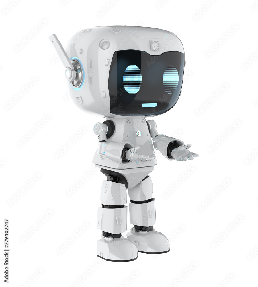 Cute and small artificial intelligence personal assistant robot open hand isolated Cute and small artificial intelligence personal assistant robot open hand isolated