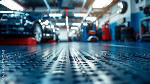 Wallpaper Mural Close up on a pristine metallic workspace the essence of automotive maintenance blurred yet present behind Torontodigital.ca