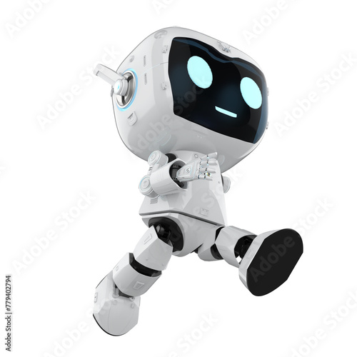 Cute and small artificial intelligence personal assistant robot walk isolated