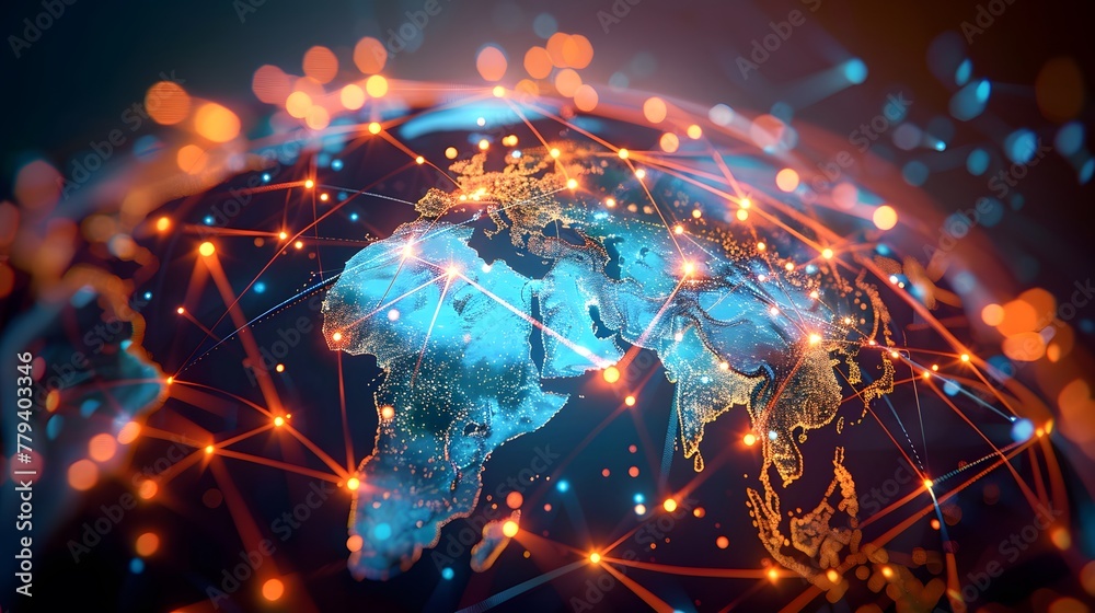 Digital world globe concept, the concept of global network and connectivity on Earth, data transfer and cyber technology, information exchange and international telecommunication. For background Digital world globe concept, the concept of global network and connectivity on Earth, data transfer and cyber technology, information exchange and international telecommunication. For background