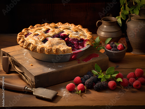 Homemade Berry Pie, Rustic Kitchen Setting, Artisan Baking