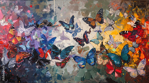 Butterfly oil painting, the beauty of beautiful insects with bright colors