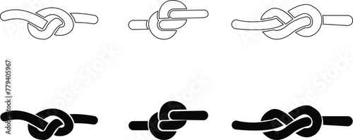 The rope icon set. Black silhouette Horizontal beautiful rope tie vector, Pretty rope knot form. image elements isolated on a transparent background, used for design and web. tied up rope element.