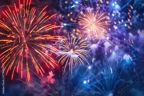 Vibrant fireworks light up the night sky in celebration.