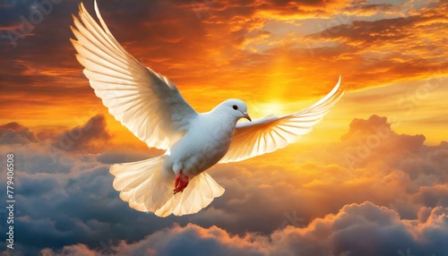 Pentecostal: White Dove in the Fire , the Symbol of Holy Spirit. photo