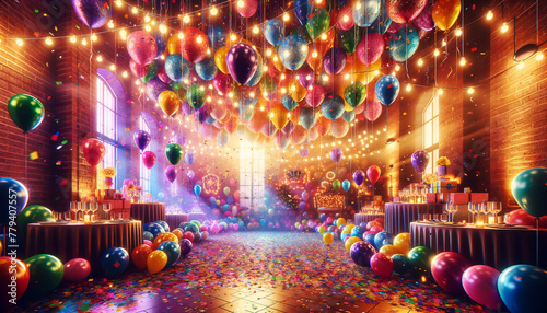 party room with lots of balloons photo