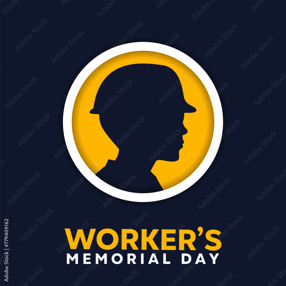 Workers Memorial Day. Great for cards, banners, posters, social media and more. Dark blue background. 
