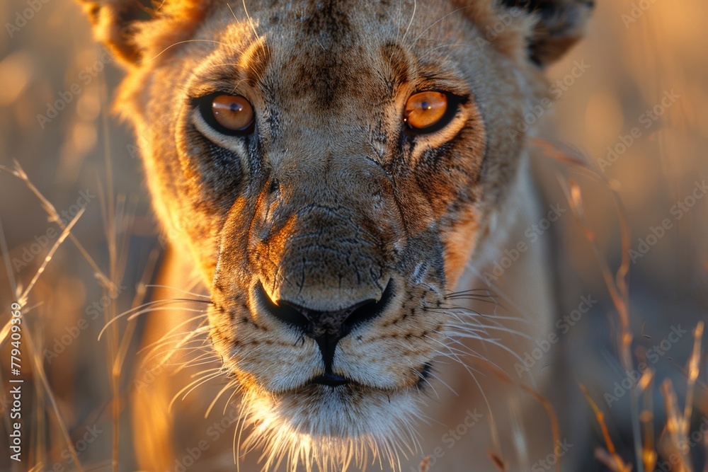 Fototapeta premium lioness in African savannah