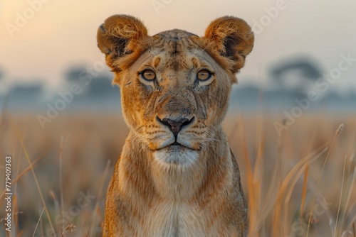  lioness in African savannah 