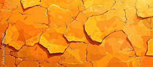 A close up of a cracked amberorange wall resembling wood grain. The unique pattern and shades make it an artful addition to any cuisine dish