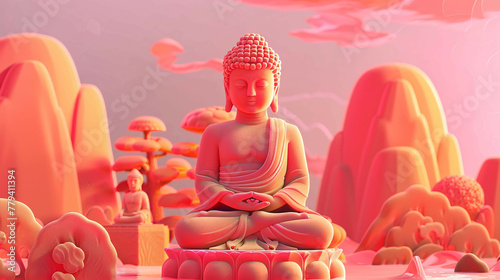 Buddha's Playful Journey: A Colorful Minimalist Animation photo
