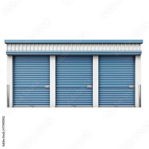 Self storage units with closed doors isolated on white background