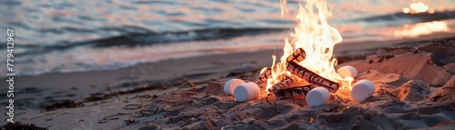 Beach bonfire clipart with roasting marshmallows