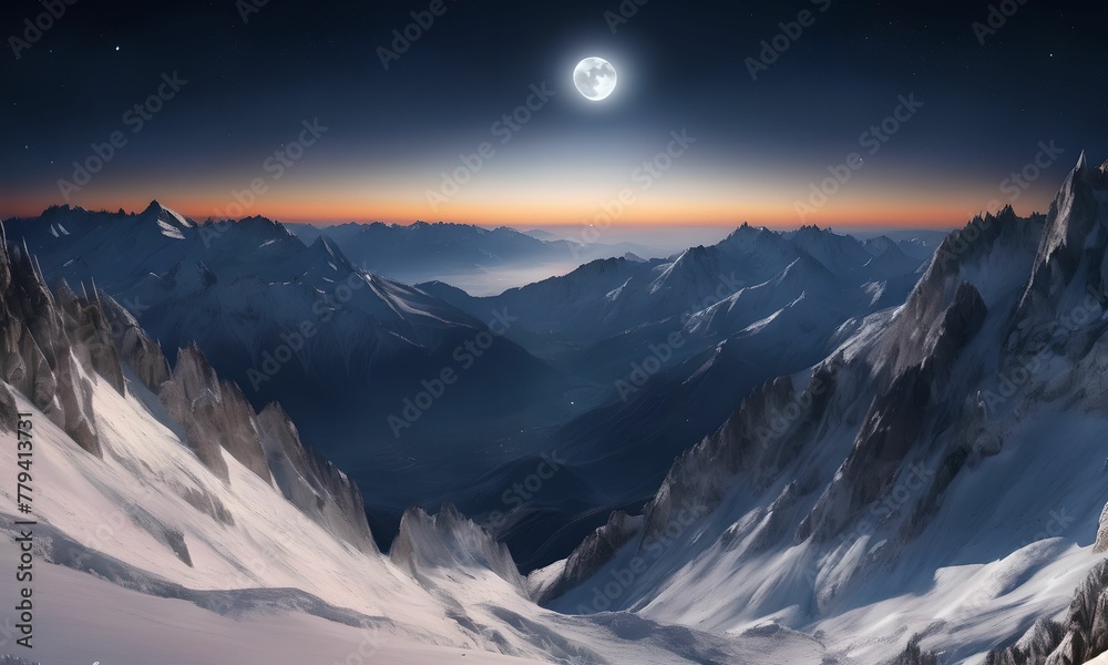 Wallpaper the snowy peaks of the Alps lit by a full moon