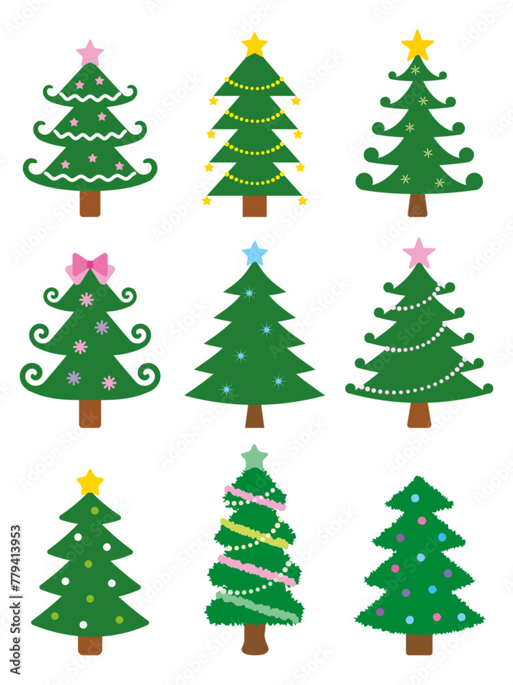 Various Christmas tree illustrations