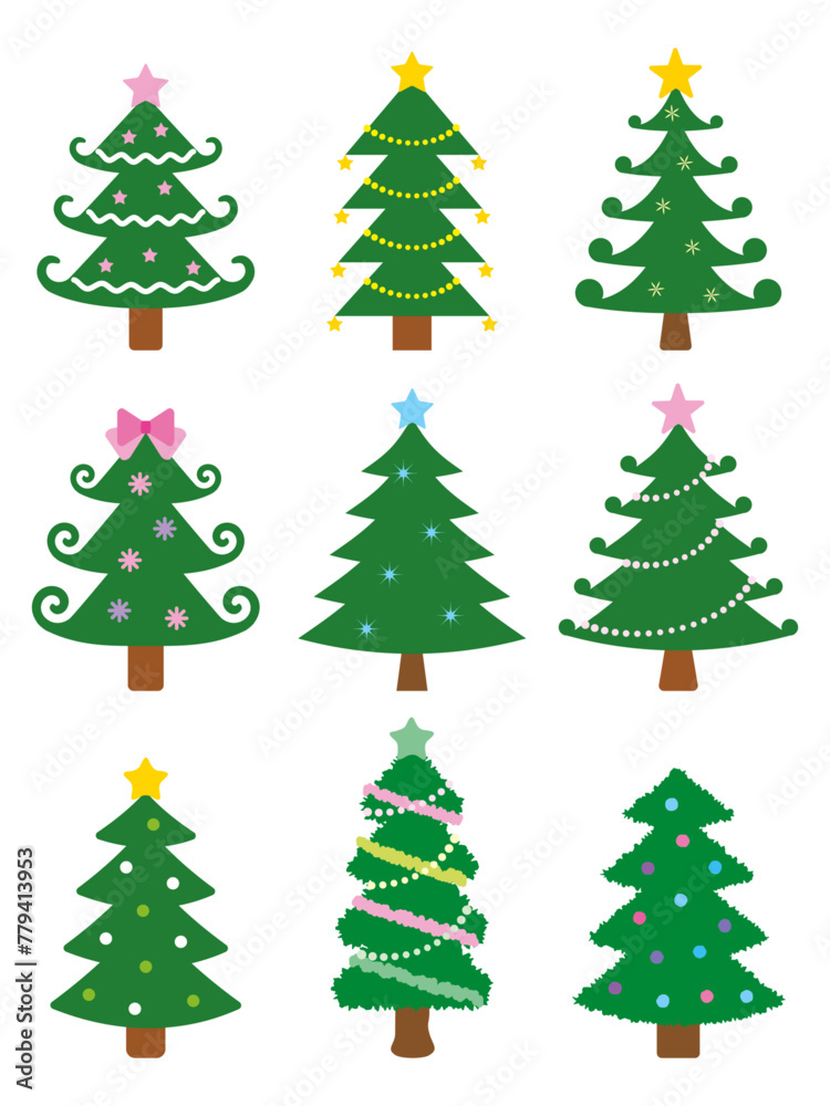 Fototapeta premium Various Christmas tree illustrations