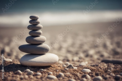 Stack of zen stones on the seashore. Zen concept