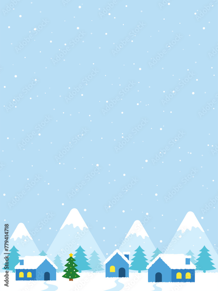Snowy village background illustration