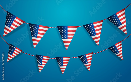 triangle bunting flags in american national flag USA presidential election concept horizontal