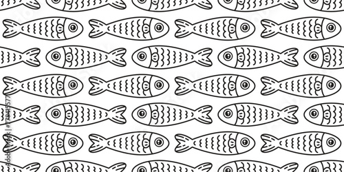 fish Seamless pattern vector tuna doodle cartoon salmon shark dolphin ocean sea gift wrapping paper tile background repeat wallpaper illustration scarf isolated pet animal design © CNuisin