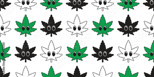 Weed seamless pattern cannabis leaves eye cartoon Marijuana leaf vector plant flower gift wrapping paper tile background scarf isolated repeat wallpaper illustration design © CNuisin