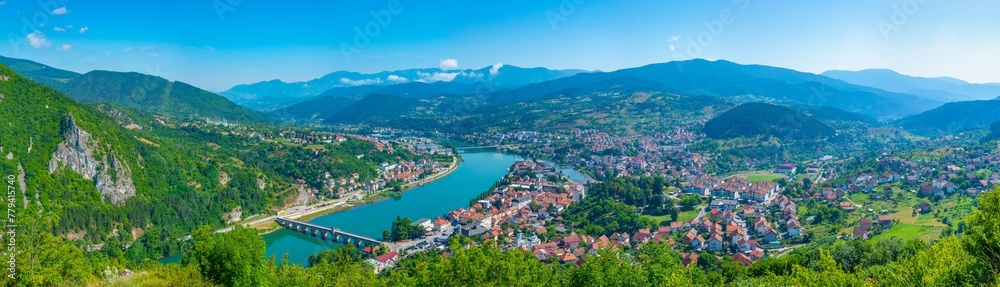 Panorama view of Visegrad town in Bosnia and Herzegovina