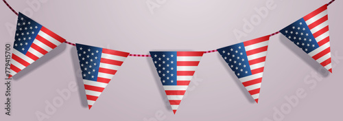 triangle bunting flags in american national flag USA presidential election concept horizontal