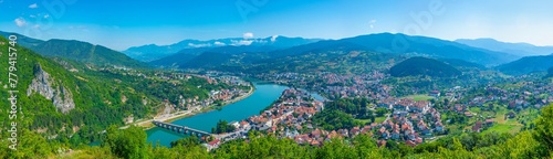 Panorama view of Visegrad town in Bosnia and Herzegovina photo