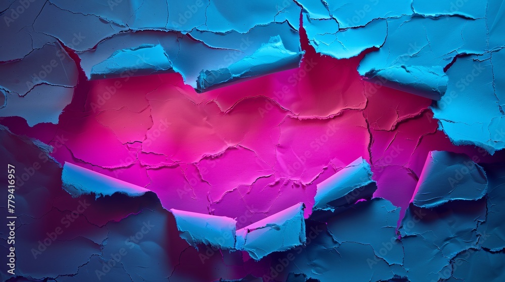 colored torn paper banner with torn edges with space for text in neon ...