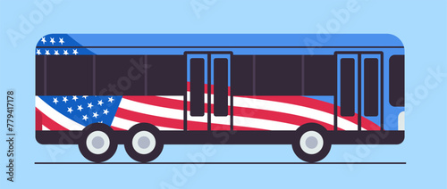 American United States flag on voting bus USA presidential election concept horizontal