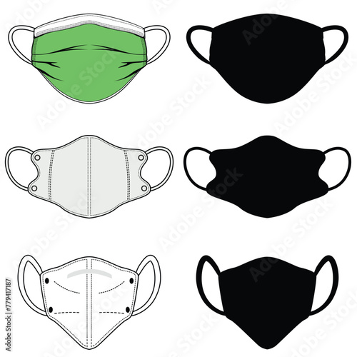 Set of face mask vector. Medical face mask silhouettes