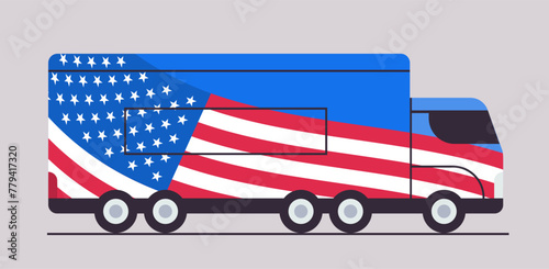 American United States flag on voting lorry USA presidential election concept horizontal