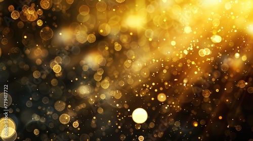 Bokeh light particles on a warm dark gold and black background.