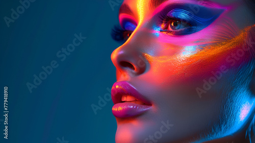 Fashion model woman face with fantasy art make-up Bold, generative Ai © Zoya