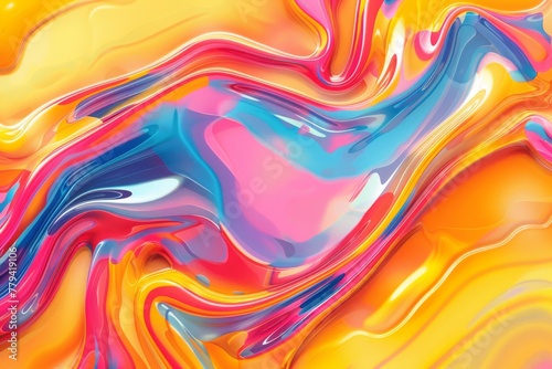 Vivid abstract painting with swirling colors in yellow, blue, and pink, concept of playfulness and fluid art