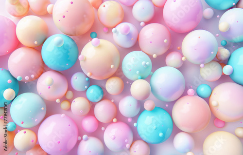 Colorful pastel blue, pink and yellow candy balls on a background