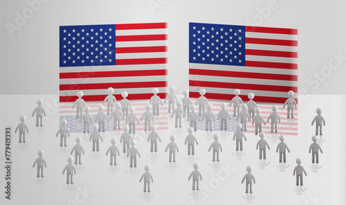 people silhouettes standing near American United States flags USA presidential election concept horizontal