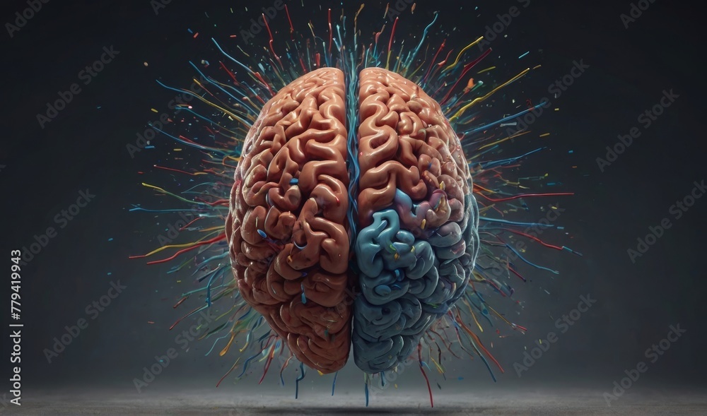 Concept art of a human brain exploding with knowledge and creativity. generative ai - obrazy, fototapety, plakaty 
