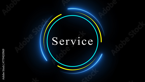 Abstract neon circles with the word Service in the center on a dark background.
