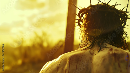 Back view of Jesus Christ in the crown of thorns