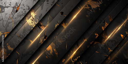 Shiny black metal sheets with golden streaks, looking luxurious. 