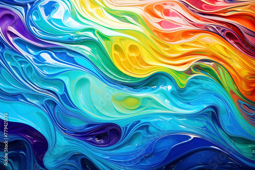 abstract background of liquid paint in blue  yellow and pink colors. Generative Ai