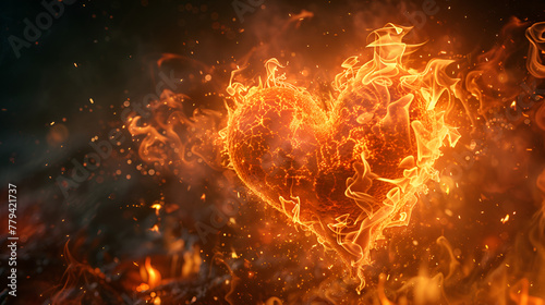 Fiery Heart made of flames and lava Valentine's Day, generative Ai