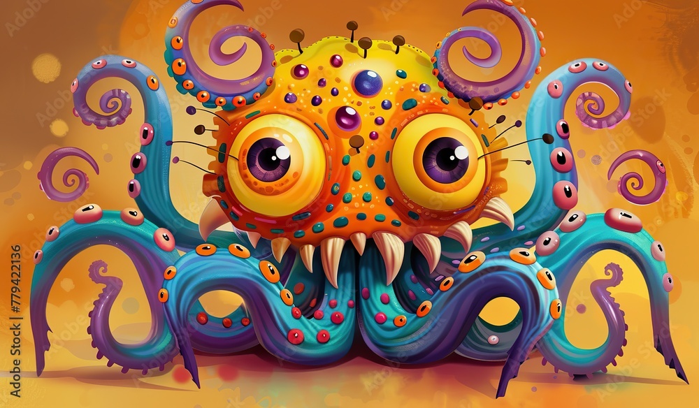 A painting of an octopus with big eyes A painting of an octopus with big eyes