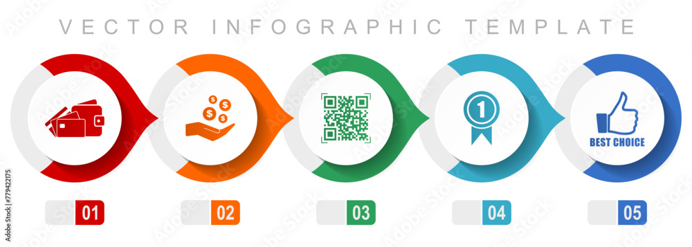Shopping flat design infographic template, miscellaneous symbols such as money, wallet, qr code, badge and like sign, vector icons collection Shopping flat design infographic template, miscellaneous symbols such as money, wallet, qr code, badge and like sign, vector icons collection