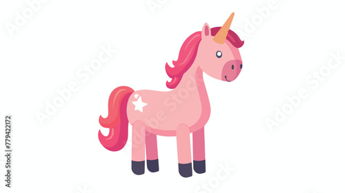 Pink funny smiling unicorn Vector illustration.